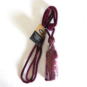 NEW 30” DECORATIVE ACCENT SATIN DARK RED BURGUNDY DRAPE CURTAIN TASSEL TIE BACK